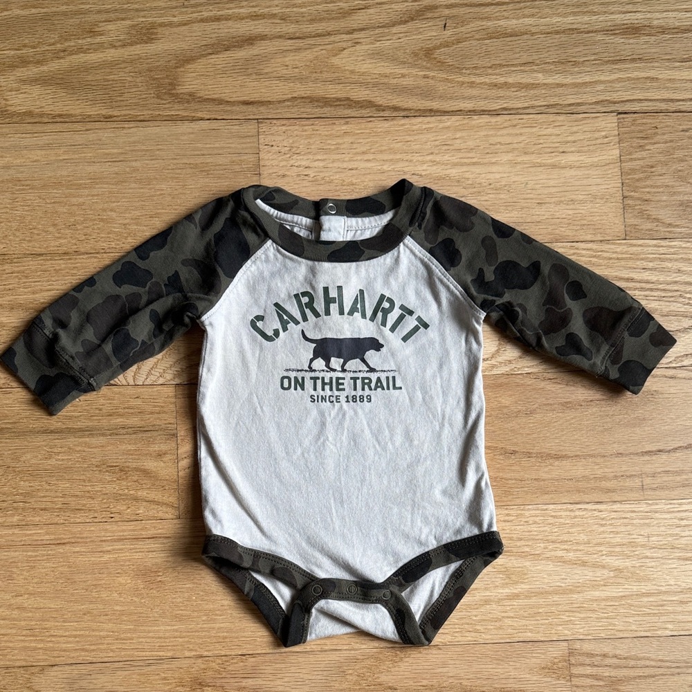 Carhartt Baby Onesie with Camo Sleeves